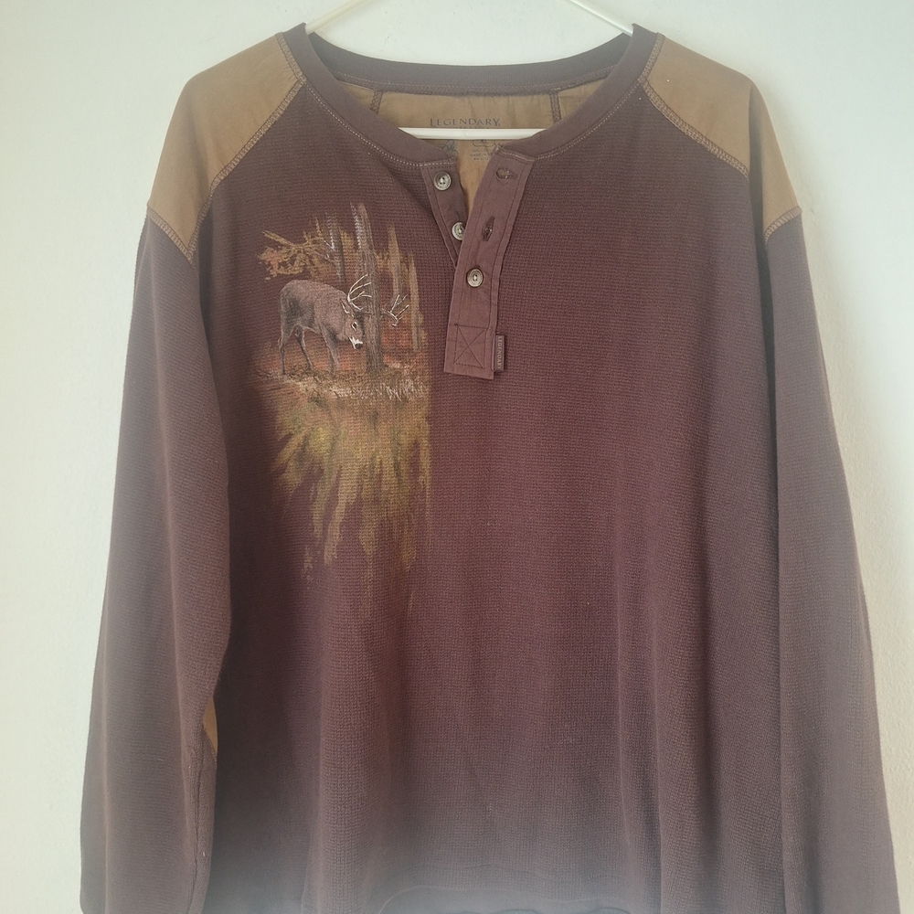 Classic Cowboy Sporty Men's Legendary Whitetails Brown Henley Sweatshirt Sx XL